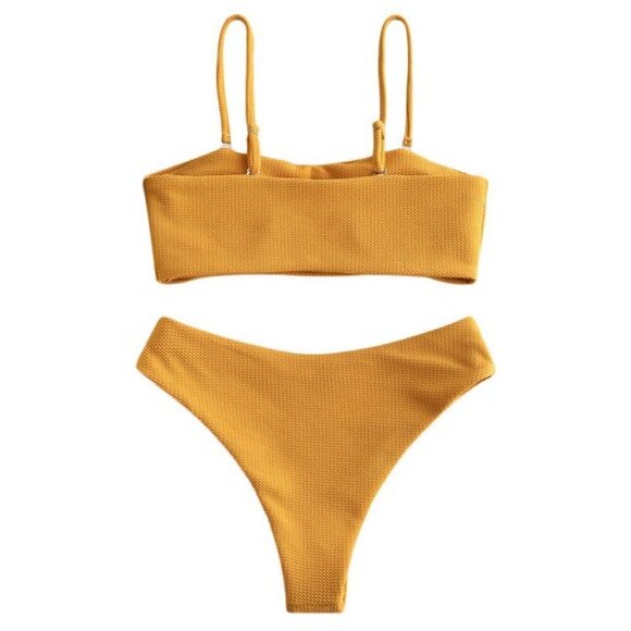 ZAFUL GOLD BANDEAU TOP AND HI-CUT HIGH WAISTED BIKINI BOTTOM SET SIZE MED NWT - Picture 3 of 6